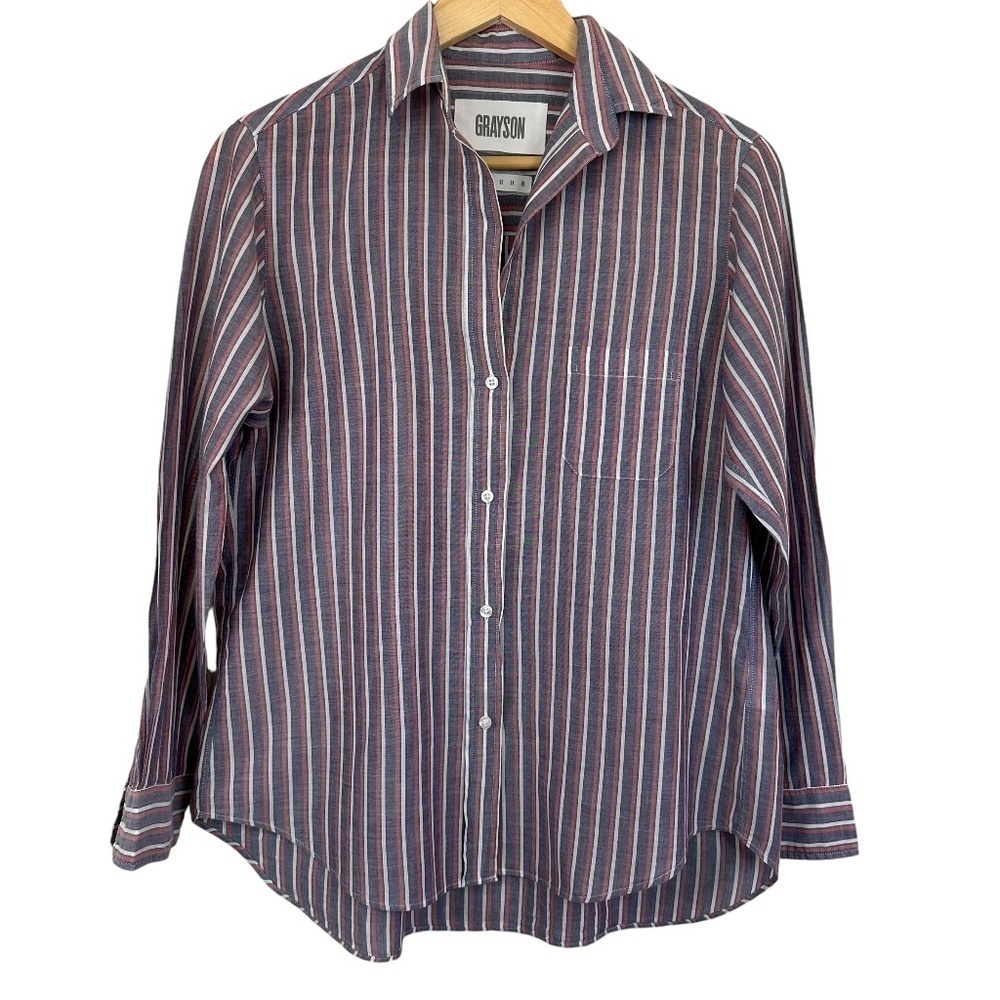 Grayson The Hero Stripe Stripes Cotton Shirt Womens Sz 1 or  XS  Business Casual
